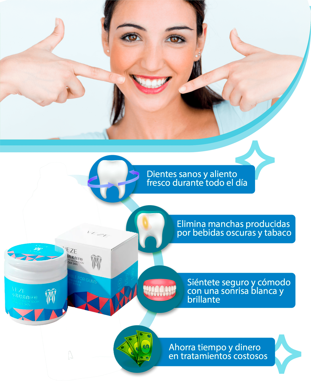 Polvo Natural Blanqueador Dental - VEZE