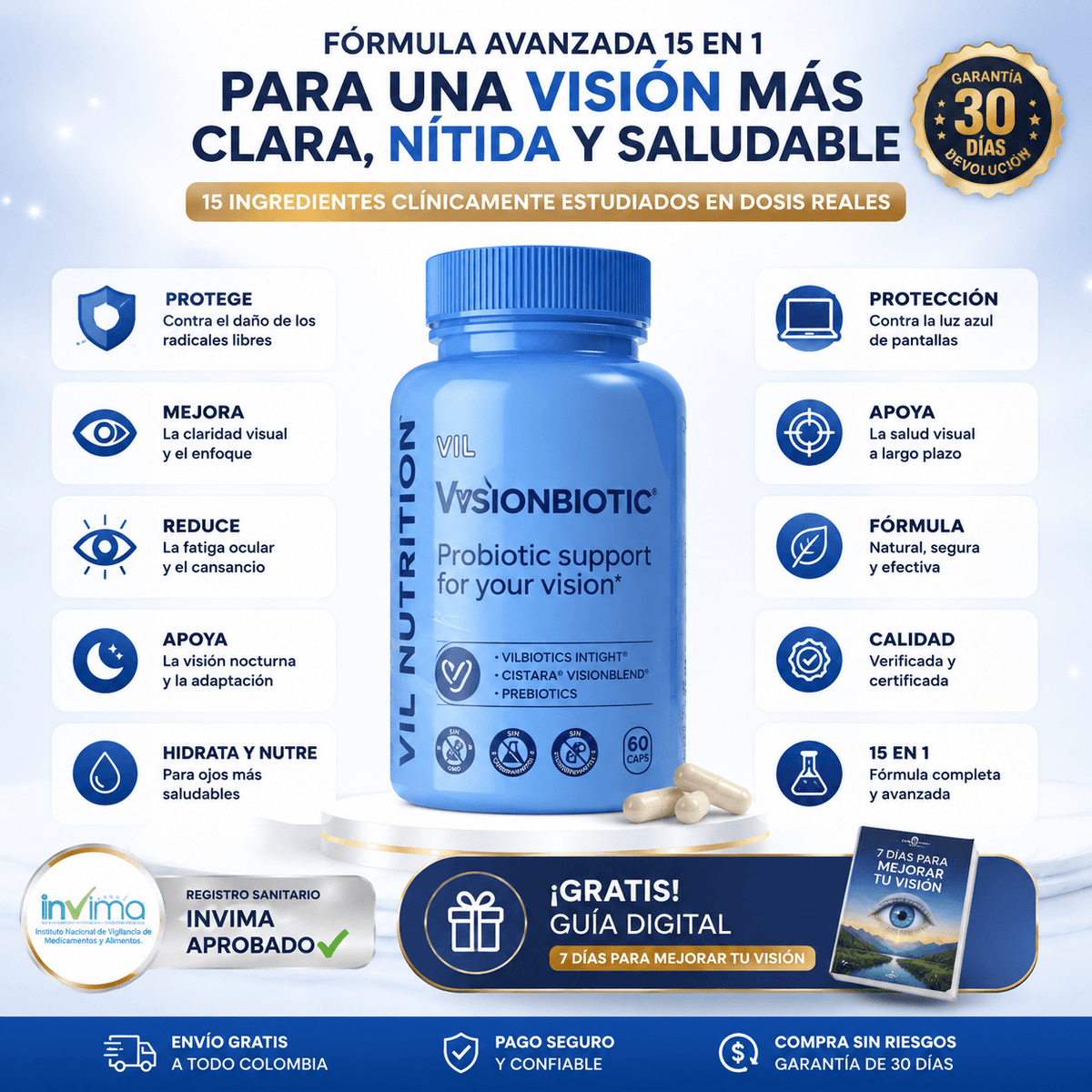 VIL Vysion® 2X1- 15 en 1 Fórmula avanzada para los ojos +  GUIA GRATIS PARA MEJORAR EL CUIDADO DE TU VISIÓN