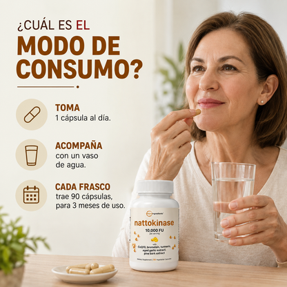 Nattokinase disuelve obstrucciones y limpia tus arterias equilibrando la presion arterial + Guia GRATIS "El Protocolo del Falso Cansancio"
