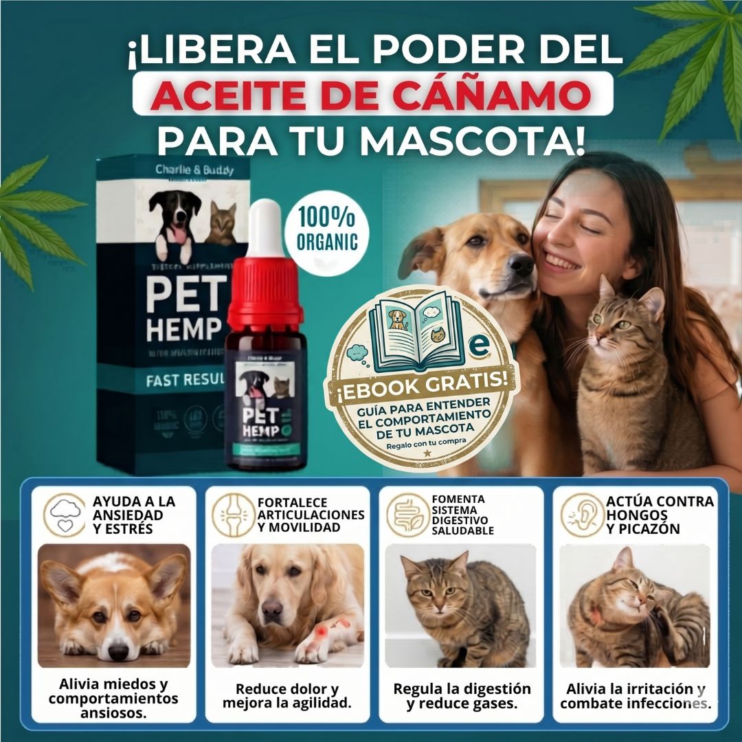 PET HEMP OIL - Elimina la picazón, hongos, mal olor e infecciones digestivas de tu mascota + Obsequio GRATIS "Guia para entender el comportamiento de tu mascota"