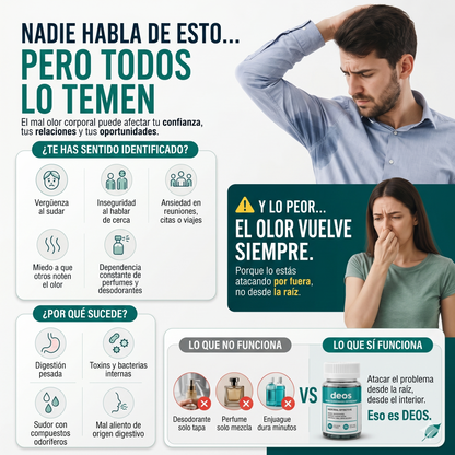 Deos® Suplemento desodorante interno- Elimina malos olores corporales de aliento, pies, axilas y zona intima