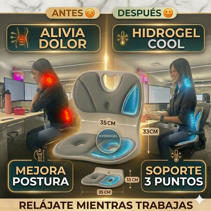 OrtoGel L - Asiento con respaldo y base en hidrogel- Elimina dolor lumbar al instante