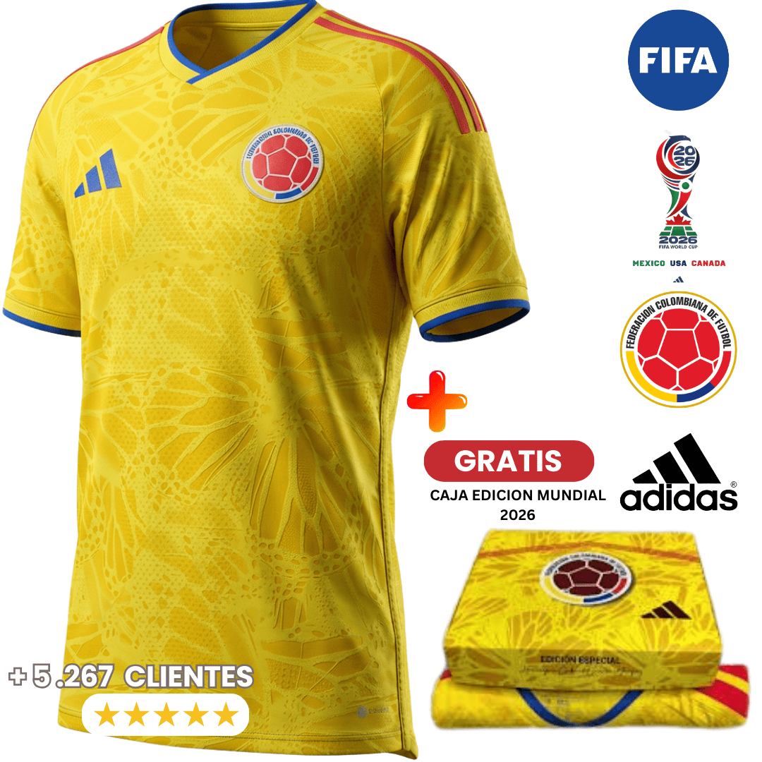 CAMISETA OFICIAL SELECCIÓN COLOMBIA® 2026 FIFA + CAJA OFICIAL EDICION MUNDIAL