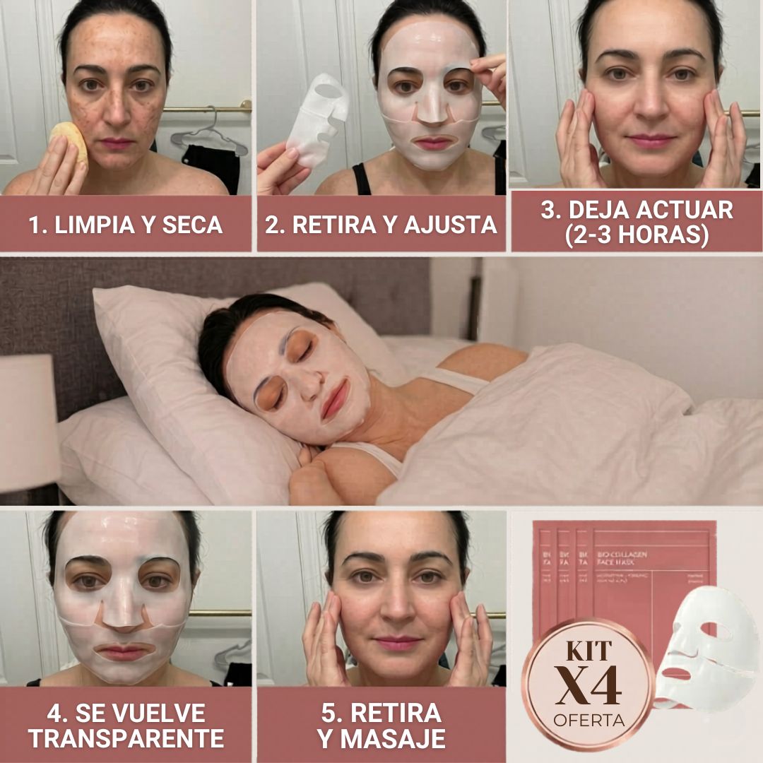 Kit x4 mascarillas de BIO-Colageno Coreano - Hidrata, rejuvenece, elimina acné y manchas pos acné