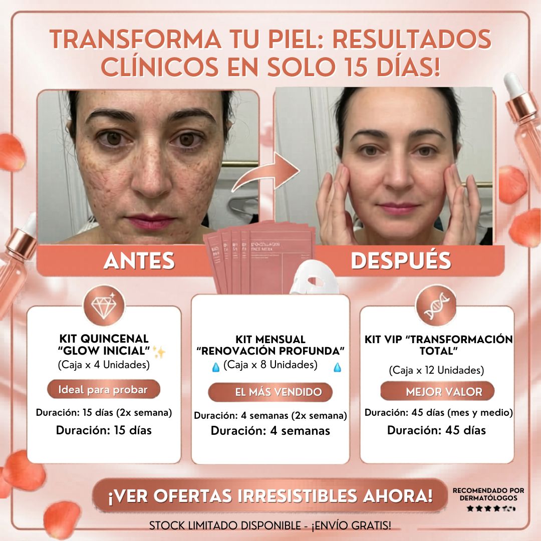 Kit x4 mascarillas de BIO-Colageno Coreano - Hidrata, rejuvenece, elimina acné y manchas pos acné