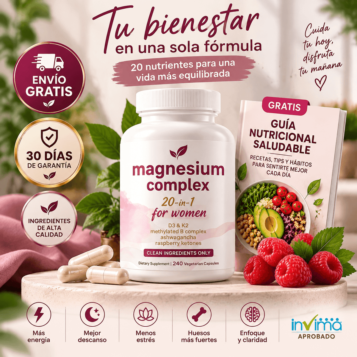 Magnesio For Women 20 en 1: Recupera tu Energía sin ese Cansancio de Plomo + Guía de Nutrición de regalo