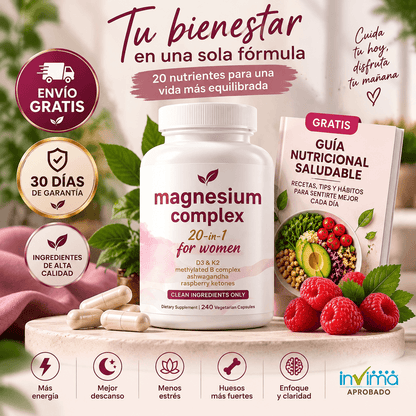 Magnesio For Women 20 en 1: Recupera tu Energía sin ese Cansancio de Plomo + Guía de Nutrición de regalo