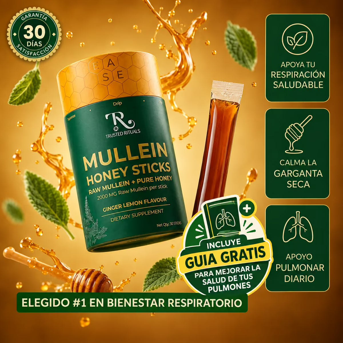 Sticks de miel de gordolobo®-INCLUYE GUIA GRATIS PARA MEJORAR LA SALUD DE TUS PULMONES