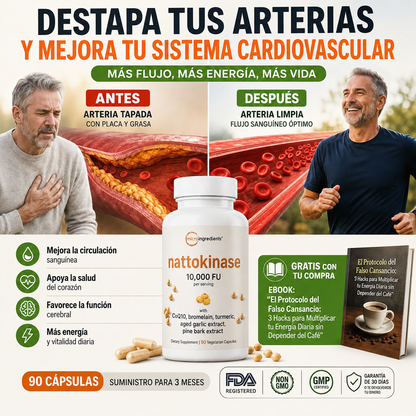 Nattokinase disuelve obstrucciones y limpia tus arterias equilibrando la presion arterial + Guia GRATIS "El Protocolo del Falso Cansancio"