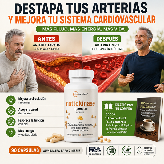 Nattokinase disuelve obstrucciones y limpia tus arterias equilibrando la presion arterial + Guia GRATIS "El Protocolo del Falso Cansancio"